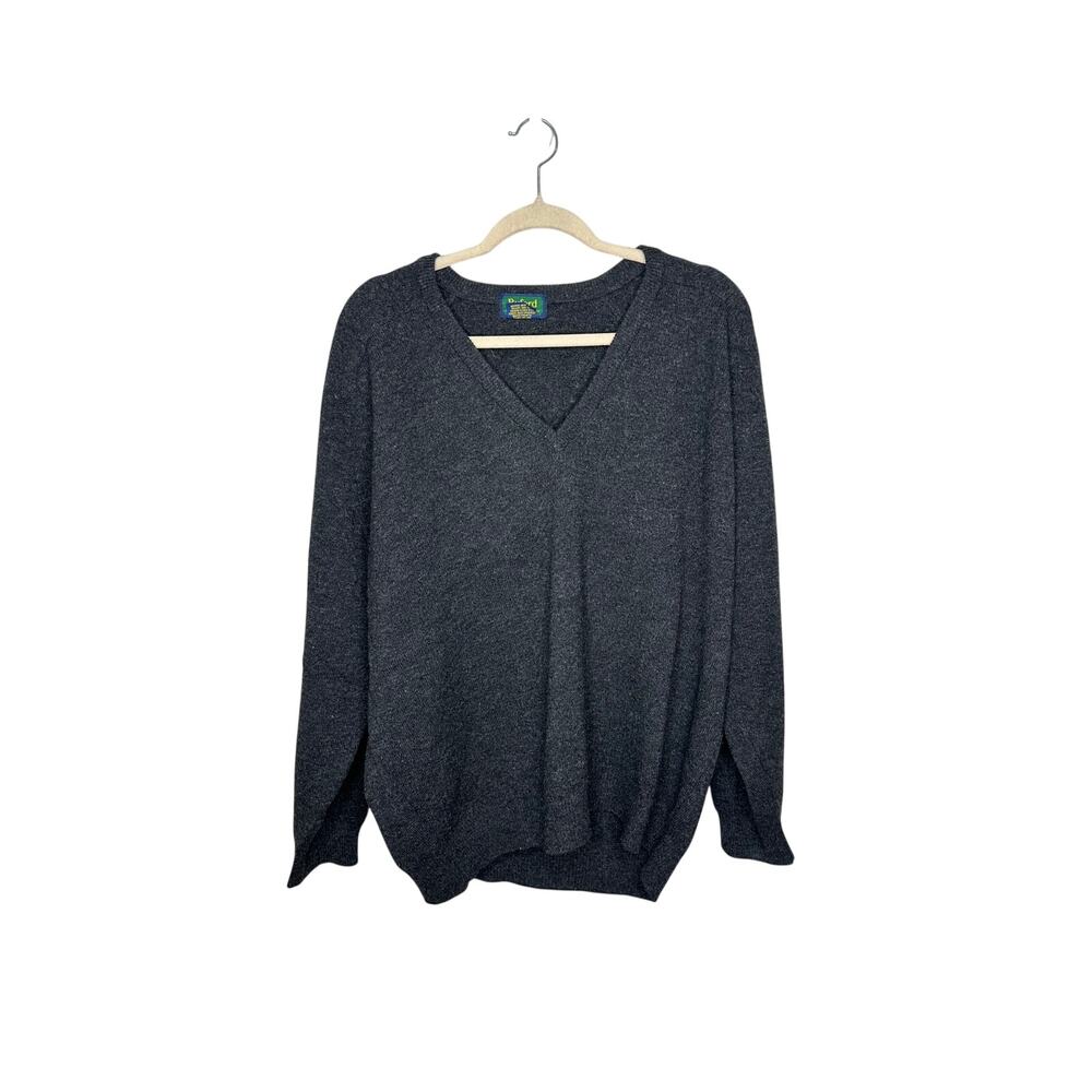 Vintage Byford Sweater Mens XL Charcoal Gray 100% Lambswool V-Neck Ribbed Knit